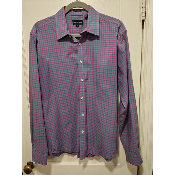 Jack Maverick Long Sleeve Button Down‎ Slim Fit Mens Plaid Size Large Pink Blue - Picture 1 of 4